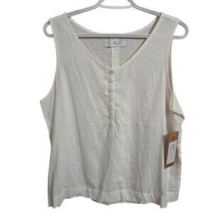 Billy T White Henley Pullover V-Neck Tank Large